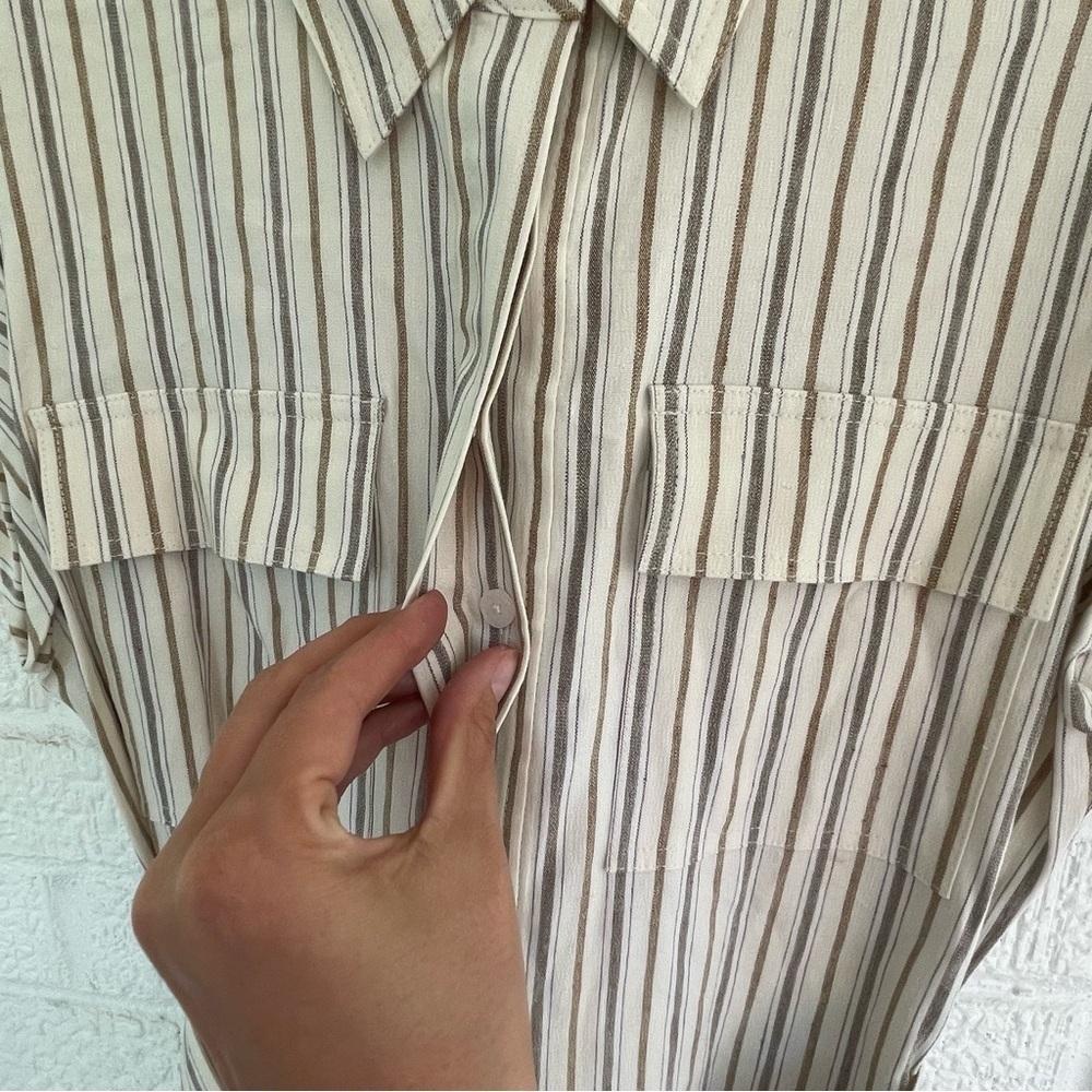 NEW Derek Lam 10 Crosby Laurel Striped Linen Blend Midi Dress Tan Stripe 6 NWT - Picture 8 of 13